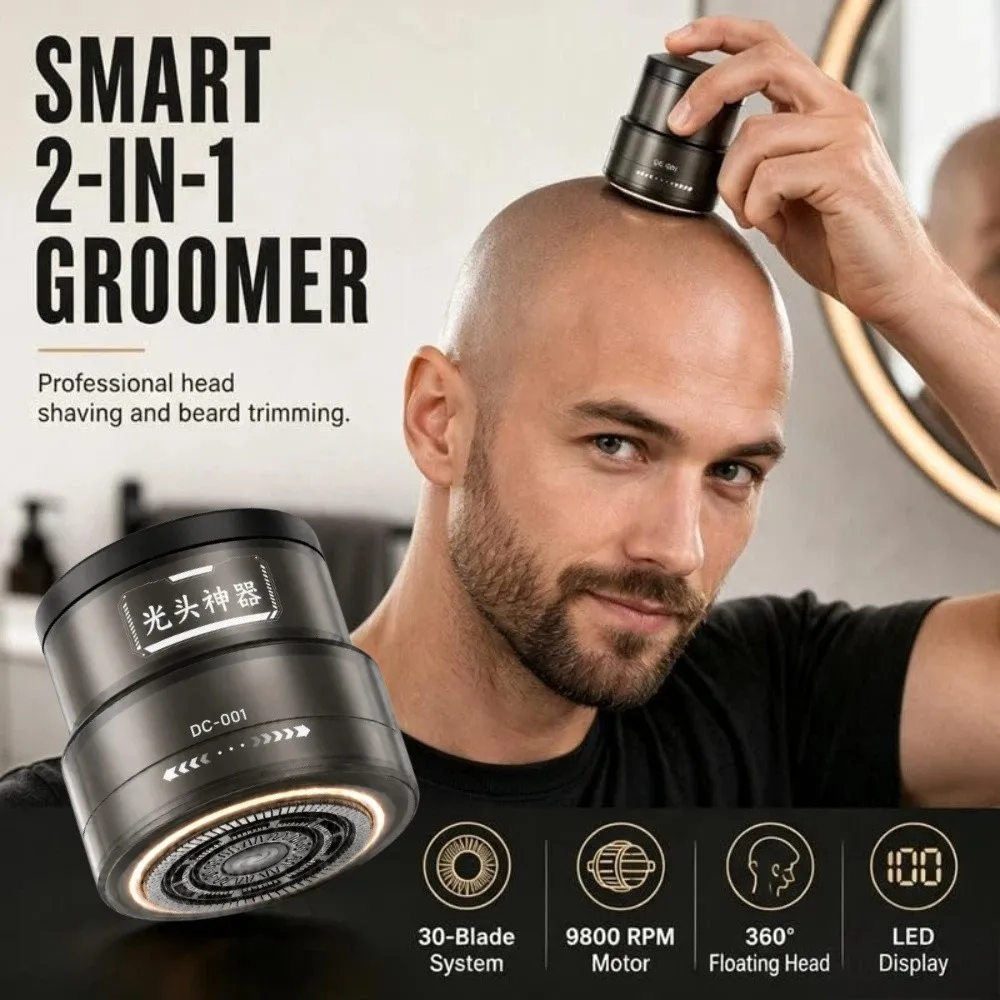 9800RPM 2-in-1 Electric Shaver 360° Floating Head Rechargeable Men Bald Head Shaver Digital Display Multifunctional Hair Clipper