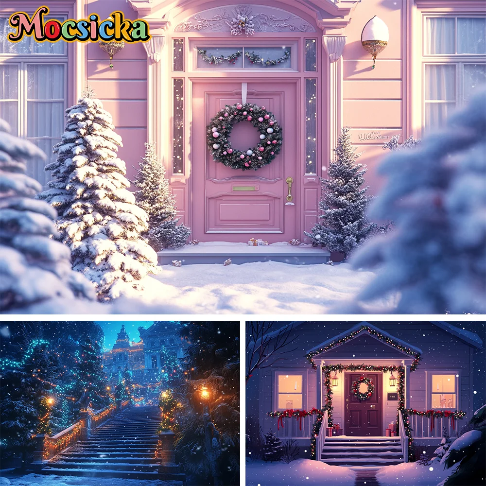 

Christmas Street Corner Background Photography Xmas Night Red Phone Booth Lamps Backdrop Winter Kids Birthday Photo Studio Prop