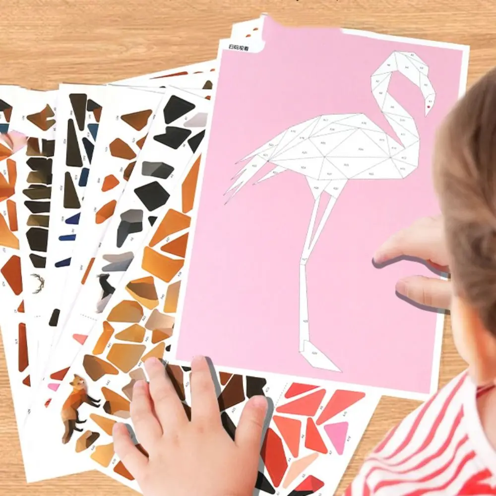 Livres d'autocollants géométriques 3D en papier, Kit de matériel de pâte Montessori fait à la main, jouets éducatifs, livre d'autocollants d'animaux de dessin animé