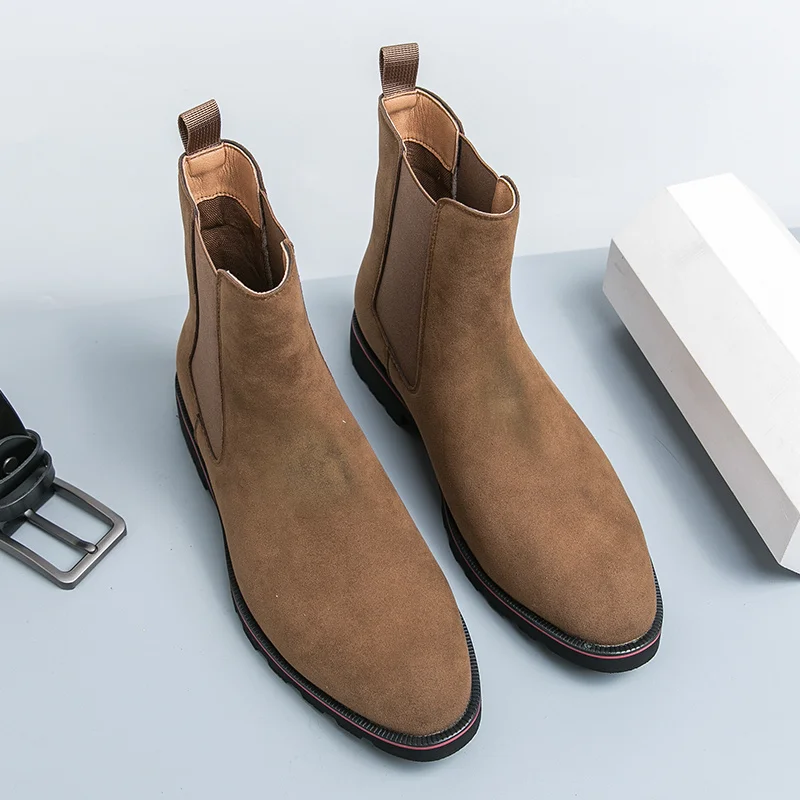 Vintage Style Men's Suede Boots Comfortable High Top Chelsea Boots Autumn Winter Business Shoes Man zapatos de vestir hombre