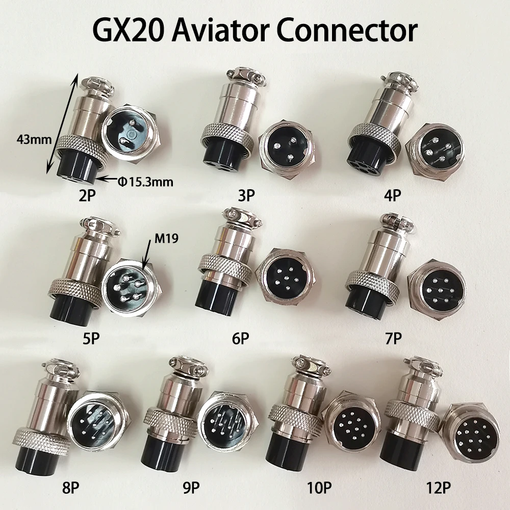 1 Set GX20 15x43mm 19mm M19 2 3 4 5 6 7 8 9 10 12 Pin Male Female Docking Aviation Plug Waterproof Circular GX Aviator Connector