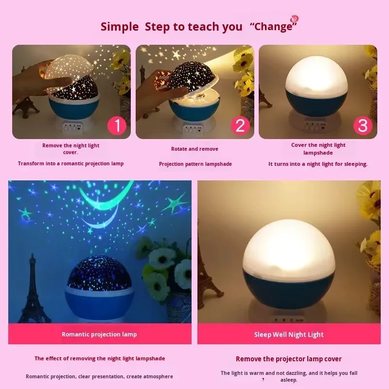 [Hot Sale] Dromerige feestelijke sfeer Roterende sterrenhemel Projectorlicht Modern LED-nachtlampje Touch Creative Star Moon Christm