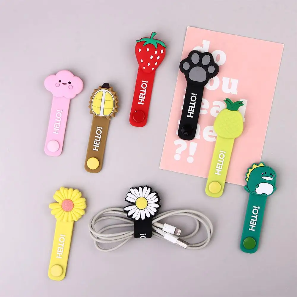Silicone Cable Winder Cable Organizer Bookmark Data Line Protector Clip Multi-function Fruit Flower Winder Headphone Storage