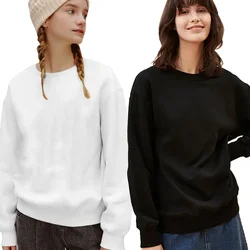 Felpa con o-collo tinta unita da donna Felpa con cappuccio vestibilità casual Harajuku Estetica Streetwear Pullover Top bianchi Top abbigliamento pop coreano