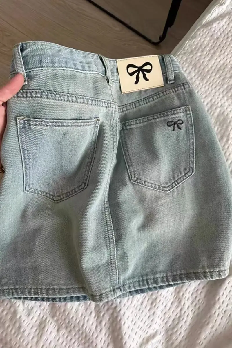 Damska spódnica jeansowa w stylu amerykańskim Vintage Summer 2025 New Plus Size Slimming A- Line Mini Dress Hiding Belly Minimalist Design