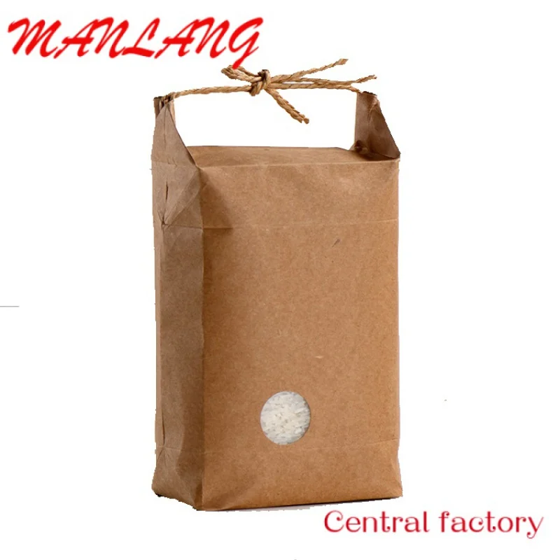 Custom  china supplier kraft 5kgs rice packaging paper bags with handle