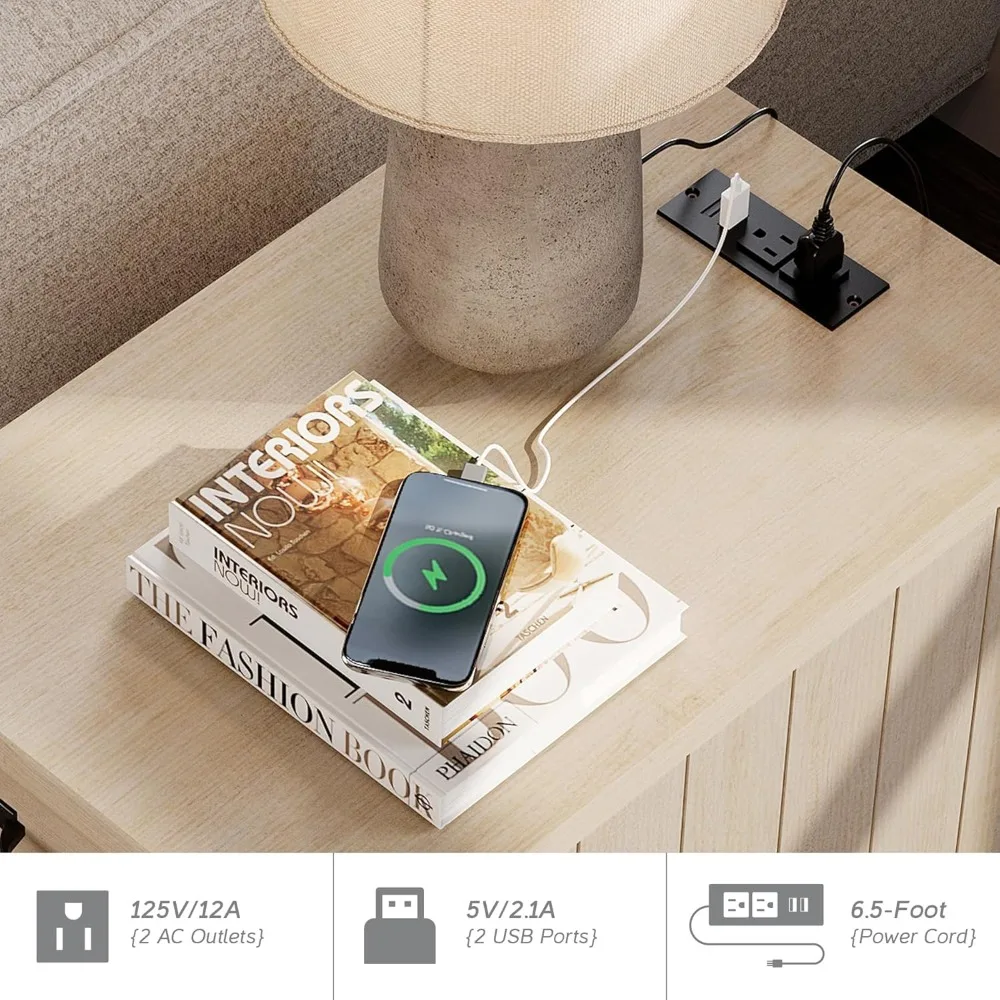 طاولة نهاية لمحطة الشحن مع درج وخزانة تخزين، منضدة جانبية ضيقة حديثة #5