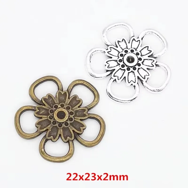 100pcs 22X23MMRetro Ethnic Style Zinc Alloy Multi Hanging Hollow Rose And Begonia Flower Connector Earring Pendant, Hairpin Tass