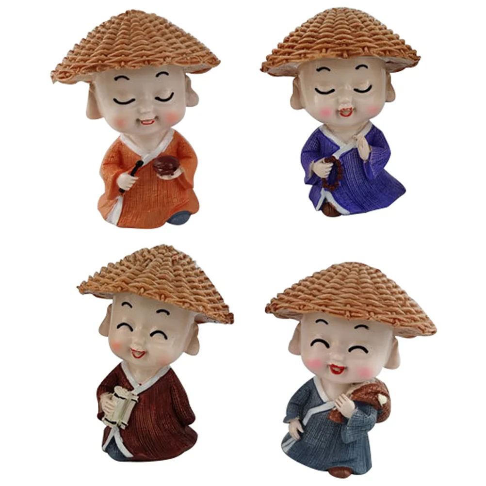 1 مجموعة تماثل صمغي مجموعة من 4 يصعب ارتداؤها بوذا الحلي سطح المكتب الديكور للمنزل مكتب الرهبان تمثال حلية #6