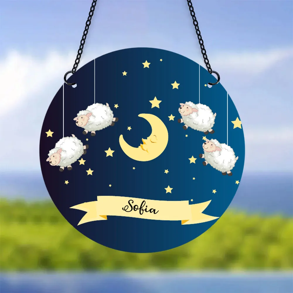1 قطعة نمط القمر لطيف اسم مخصص صورة شخصية الملون نافذة الشنق الملون لوحة أكريليك Suncatchers ديكور الباب
