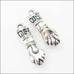 12Pcs Antiqued Silver Color 3D Fist Hand Charms Pendants 7.5x22.5mm