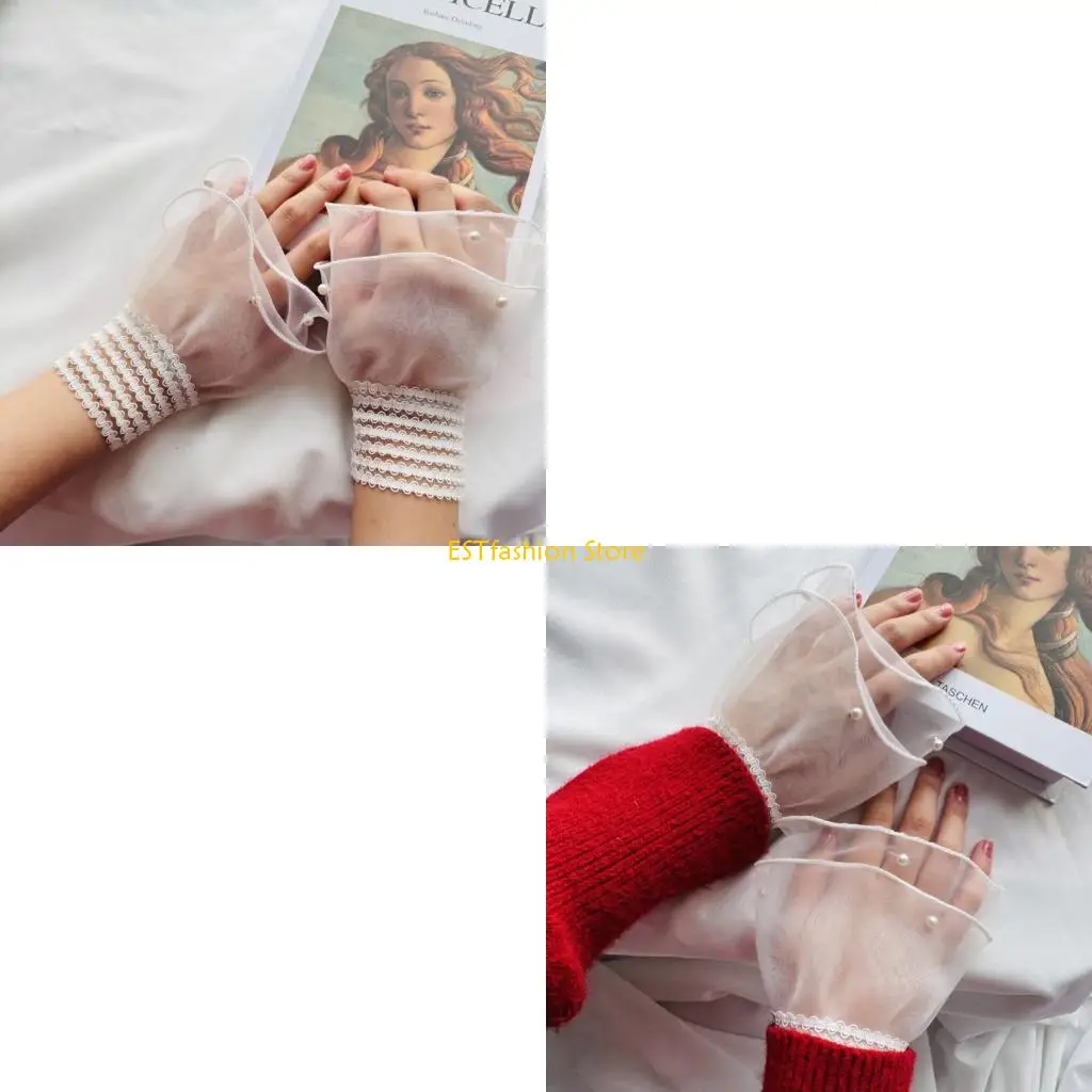 y5gc-women-lace-trim-wrist-cover-stretchable-mesh-fake-sleeves-for-formal-casual-wear