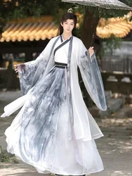 Erkek geleneksel çin Hanfu mürekkep ulusal tarzı dövüş sanatları çapraz yaka kostüm Vintage ince çiftler kahraman Cosplay kıyafetler