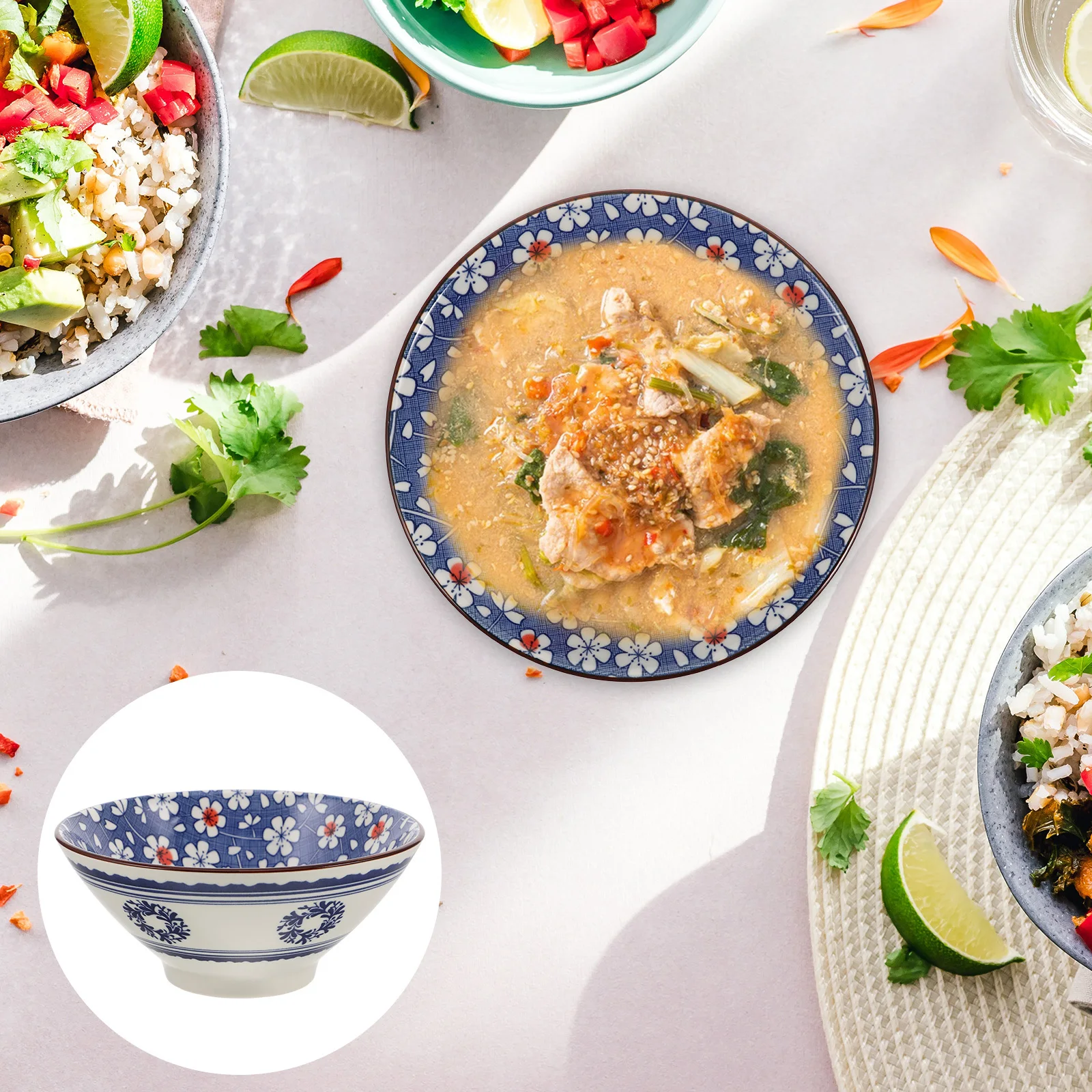 

Vintage Japanese Ceramic 7-Inch Ramen Bowl Unique Conical Shape Generous Capacity for Noodles Soup Rice Colors