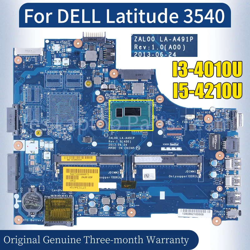 LA-A491P ForDELL Latitude 3540 Laptop Mainboard I3-4010U I5-4210U 08TTCM 0JTTMW Notebook Motherboard 100％ Tested