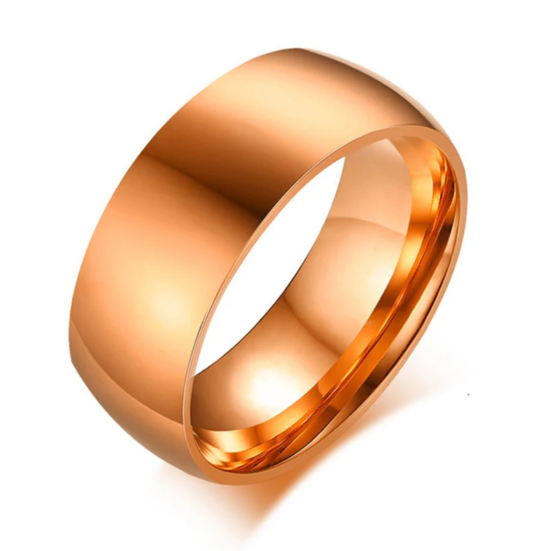 

8mm Fashion Gold Color Stainless Steel Ring Smooth Surface Classic Engagement Anel Jewelry for Male Wedding Bands Gift Wholesale