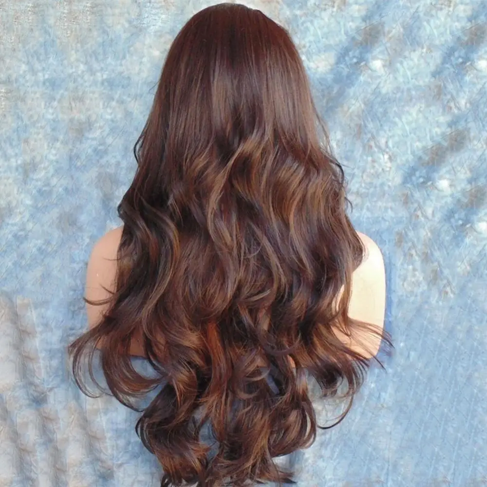 Extensão de cabelo encaracolado ondulado longo para mulheres, cabelo falso, parte média, castanho chocolate, traje cosplay perucas completas, 70cm