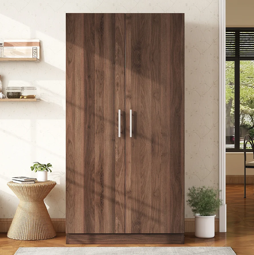 # Solid Wood Wardrobe Armoire With 3 Storage Shelves Brown Bedroom Furniture