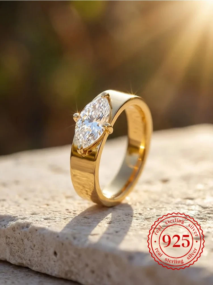 

925 Sterling Silver Minimalism Fashion Marquise Zircon Ring For Women Engagement Wedding Party Luxury High Quality Fine Jewely