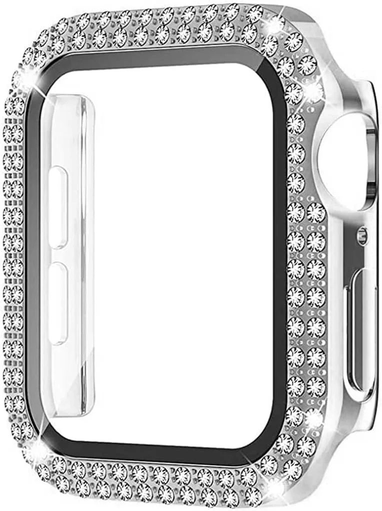 Glass+Cover For Apple Watch Case 45mm 44mm 41mm 40mm 46mm 42mm Bling Diamond bumper+Screen Protector series 11 10 9 8 7 5 6 4 SE