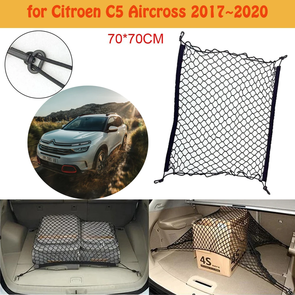 for Citroen C5 Aircross 2017~2020 Car Boot Trunk Network Hooks Mesh Net Cargo Organizer Storage Car Accessories Luggage Elastic