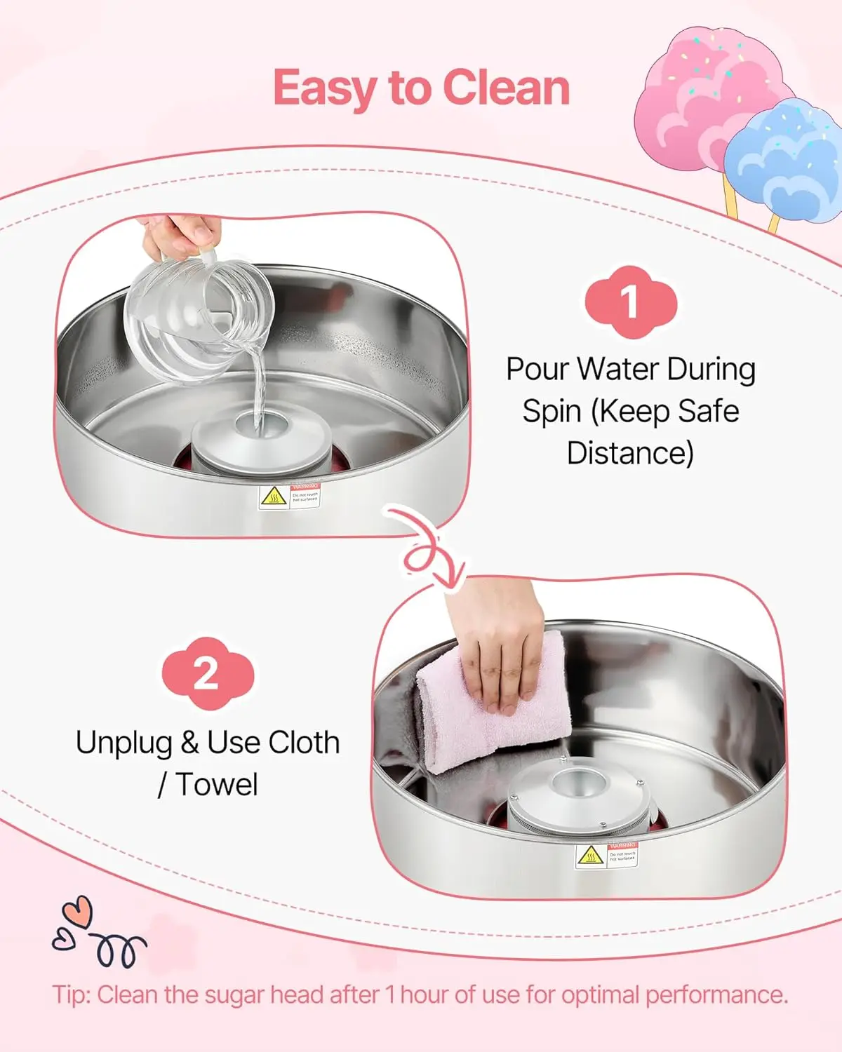 

Cotton Candy Machine Commercial, 1000W Electric Candy Floss Maker, Easy Use with 15 inch Stainless Steel Bowl and Sugar Scoop