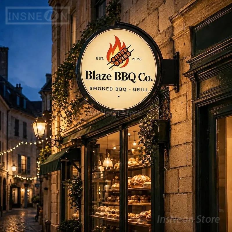 Custom LED Neon Sign Blaze BBQ Co., Acrylic Letters Luminous Logo Wall Signage Home Outdoor Business Advertising Decor
