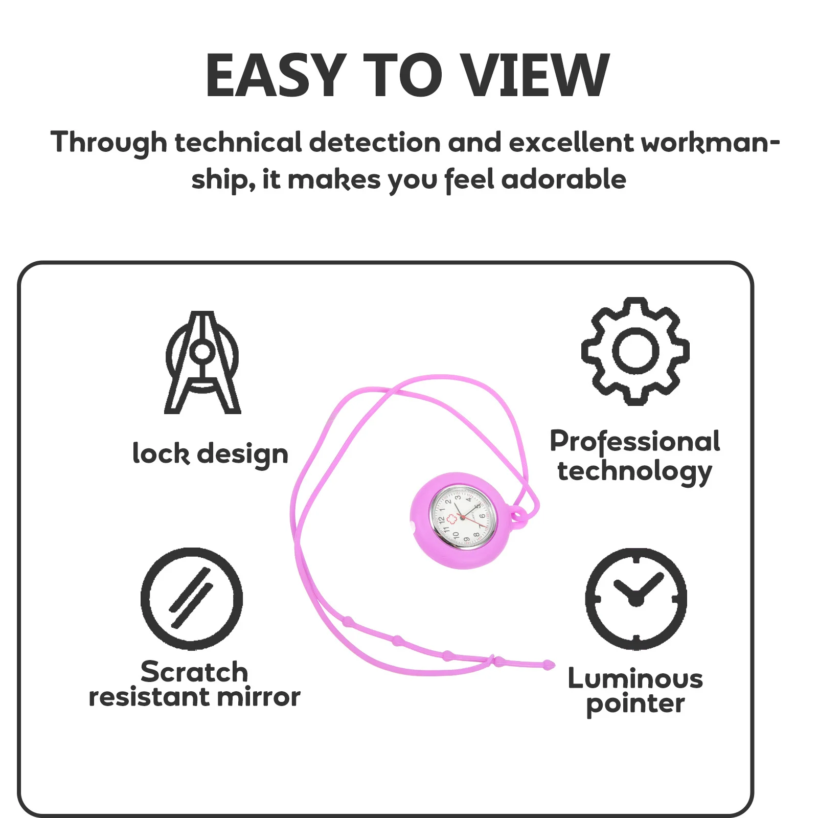 

1pc Silicone Hanging Watch Purple Portable Nurse Pocket Timepiece Medical Staff Round Durable Lightweight Pockwatch