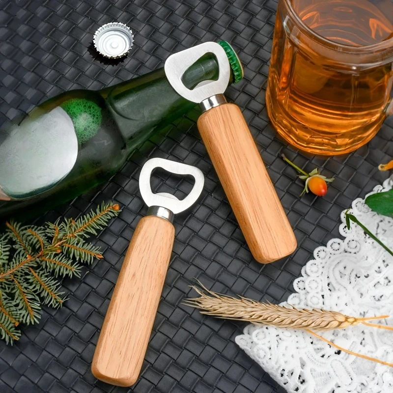 Wooden handle beer bottle opener Commercial wooden bottle opener Stainless steel bottle opener Creative bottle opener