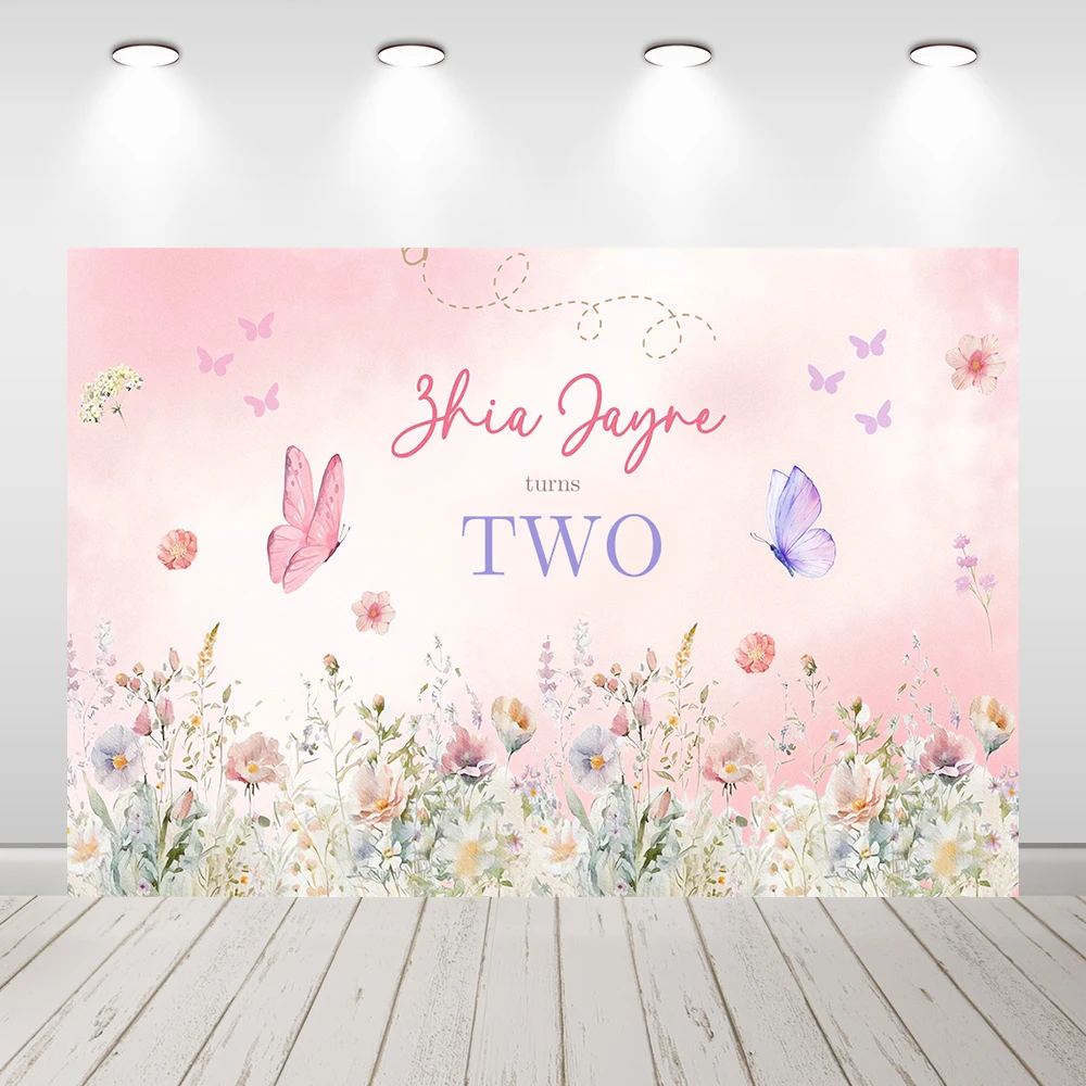 

Фон для фотосъемки с полевым цветком на заказ, розовая цветочная бабочка для девочек, фон на день рождения для фотостудии, виниловый фон для фотосессии новорожденных
