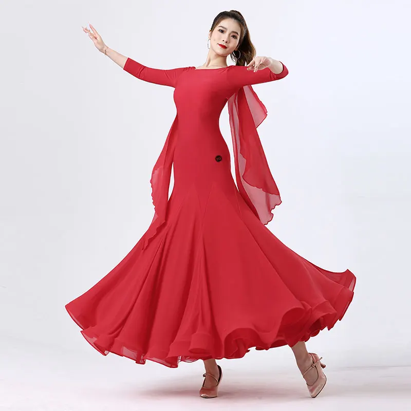 

National Standard Dance Dress New Style Lace Shawl Performance Dress Female Social Ballroom Dance Competition Dresses DN15437