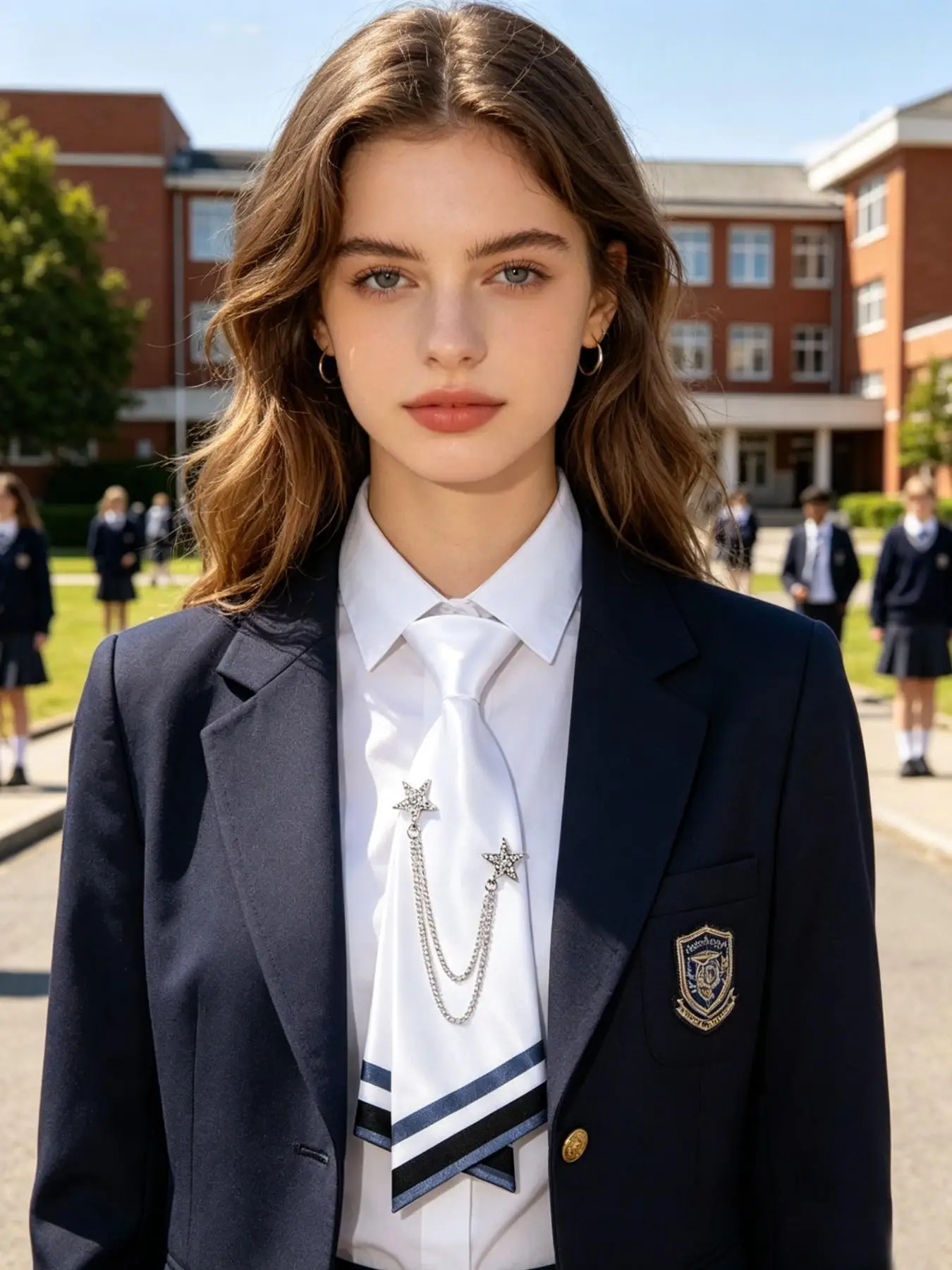 Back-to-School Pre-tied Necktie, Satin Finish with Removable Star Chain, Easy-to-Wear Short Tie for Graduation Prom