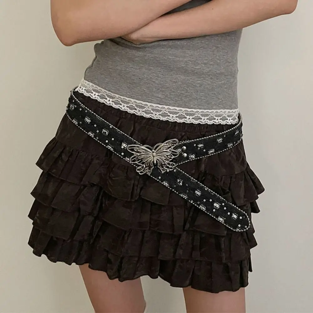 

Sweet Butterfly Buckle Waist Belt Rhinestone Metal Buckle Y2k Jeans Belt Vintage Pants Decorative Women's Waist Belt Daily