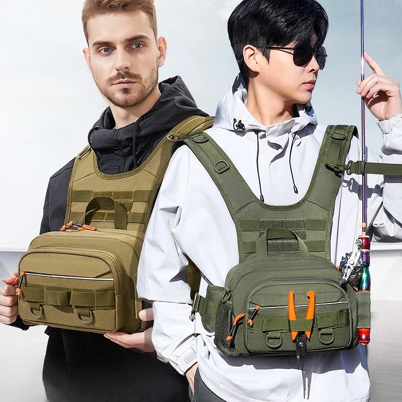 Tactical Fishing Backpack for Men with Rod Holders Lure Chest Bag Molle Gear Storage Outdoor Hiking And Hunting Rig Fanny Pack