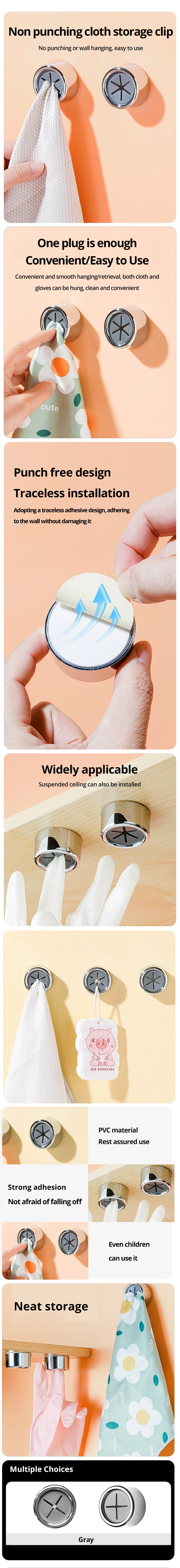 1/3/6 stücke Küche Handtuch Haken Runde Klebstoff Geschirr Handtuch Haken Einfache Installation Wand Halterung Handtuch Haken Halter – Detail 1