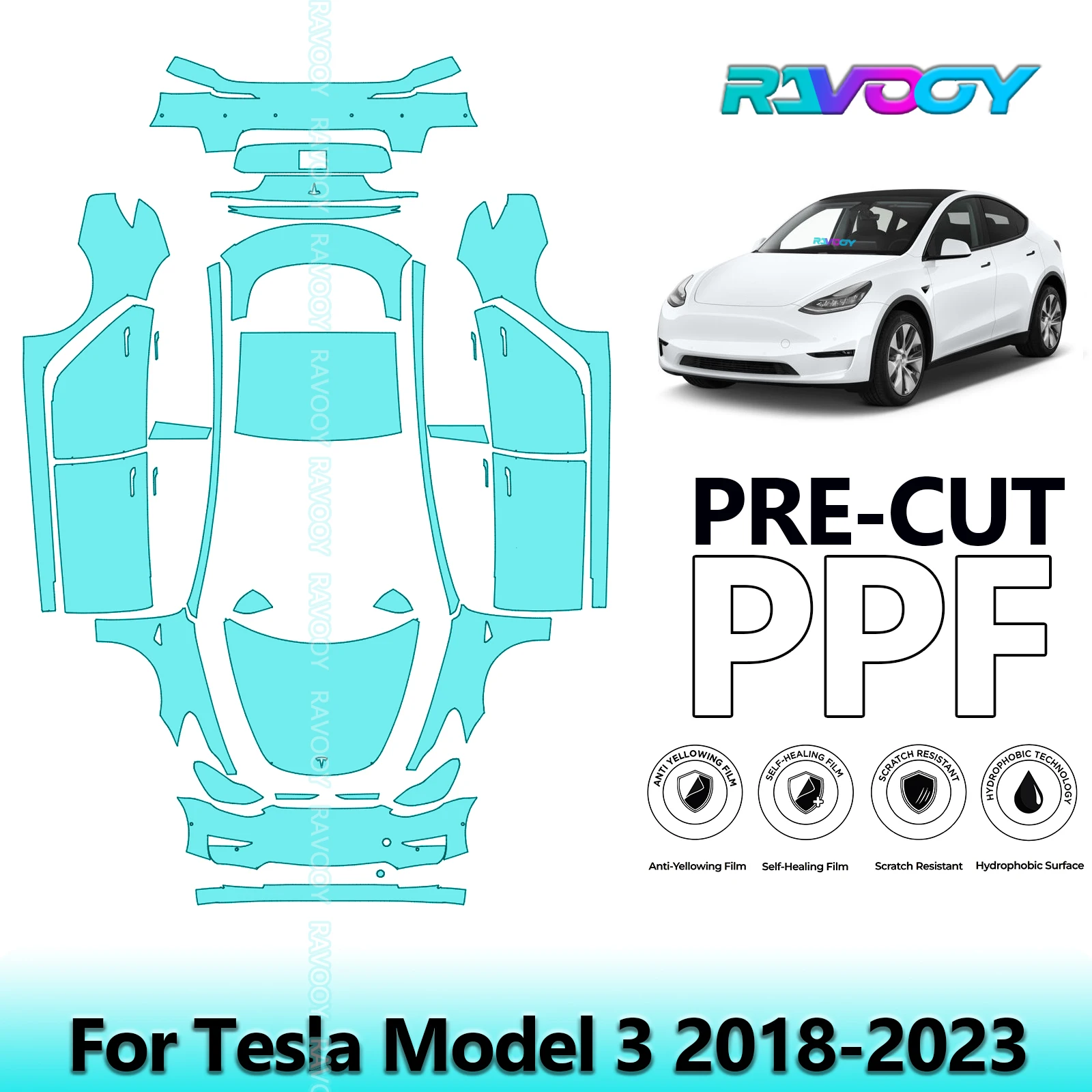 For Tesla Model 3 2018-2023 8.5Mil Precut PPF Full Vehicle Paint Protection Film Headlights TPU PPF Film Clear Bra