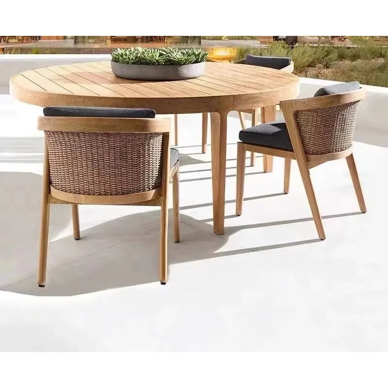Modern Outdoor Patio Garden Furniture Wood Dining Table and Chair Set