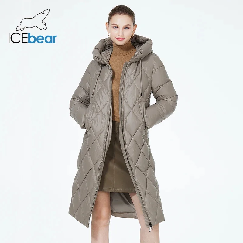 

ICEbear 2023 Winter Ladies Diamond Quilted Jacket Lengthened Style Women Padded Parka Thickened Warm Cotton Coat GWD22631D