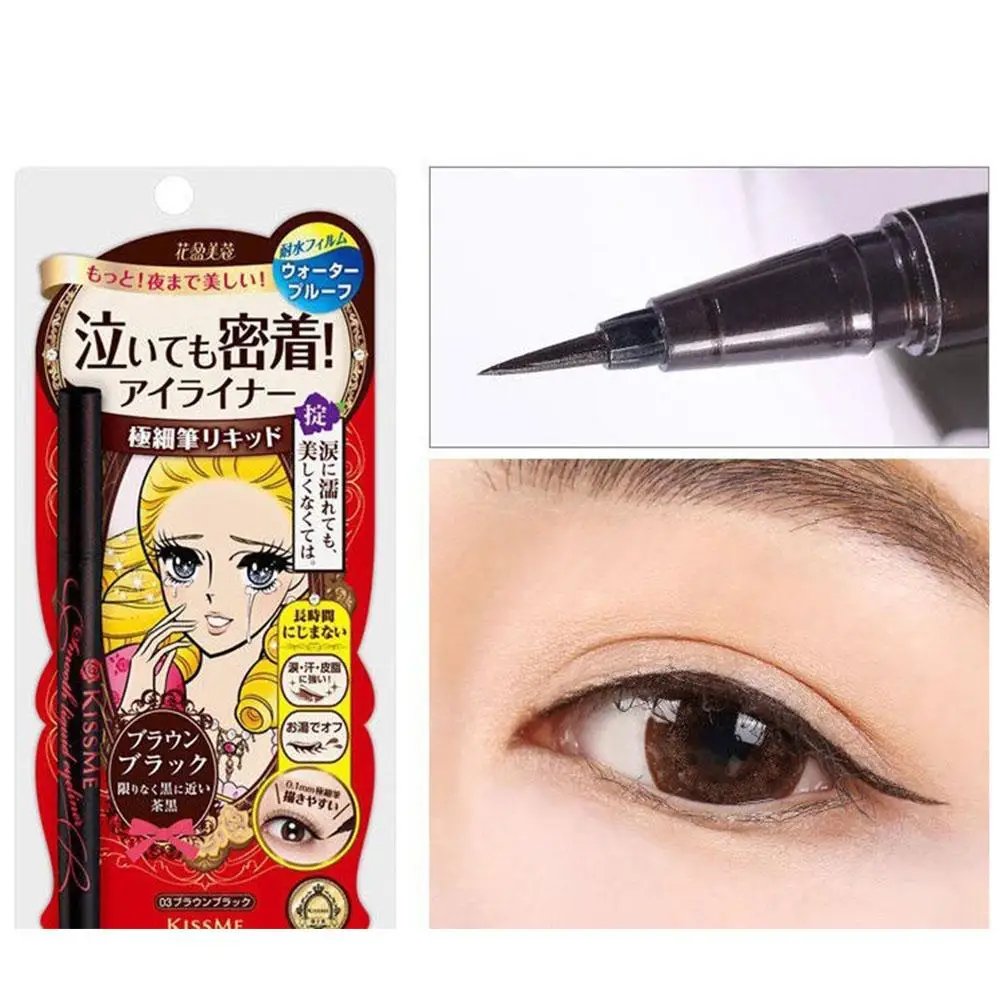 Kissme czarny eyeliner w płynie wodoodporny oko szybkoschnący makijaż oczu tusz do rzęs przedłużanie rzęs szczoteczka do makijażu