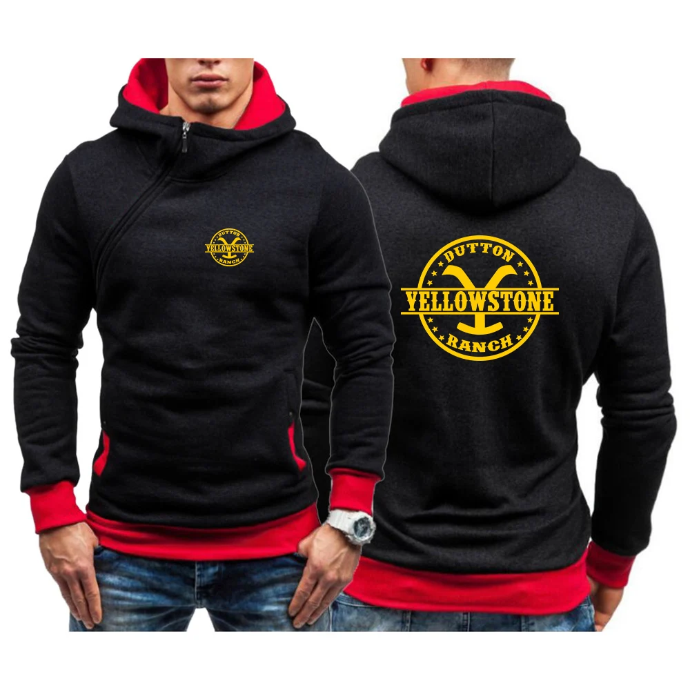 Yellowstone Dutton Ranch 2024 New Men's Fashion Five-Color Solid Color Sweatshirt Hoodie High Quality Diagonal Zipper Casual Top