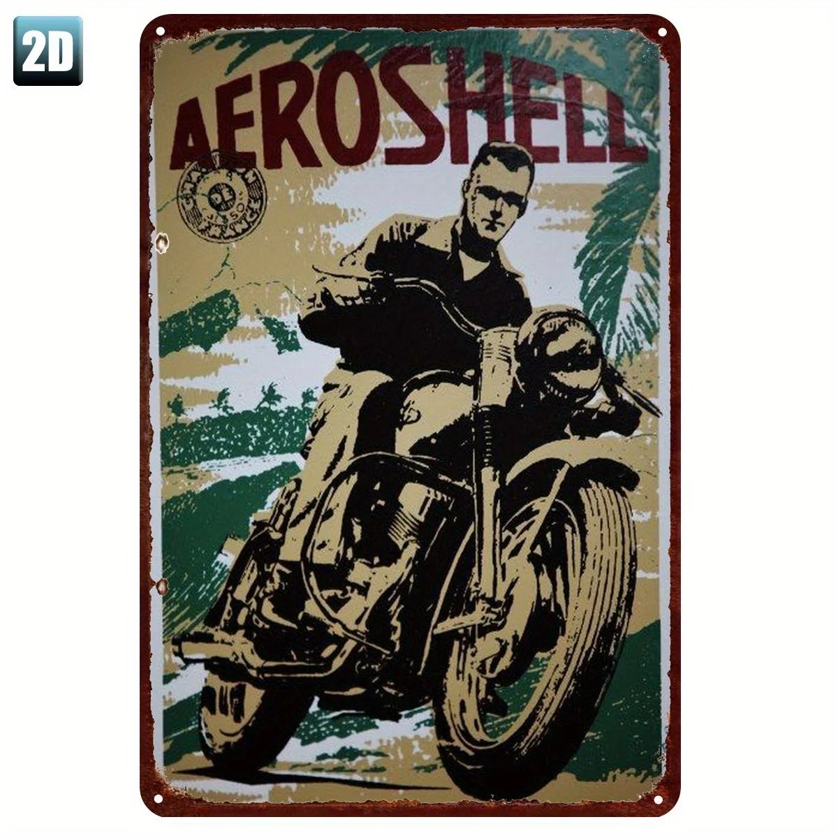 1pc Vintage 'Aeroshell' Motorcycle Rider Tin Sign - Retro Metal Wall Art Decor , Durable Garage, for Man Cave, Bar & Home