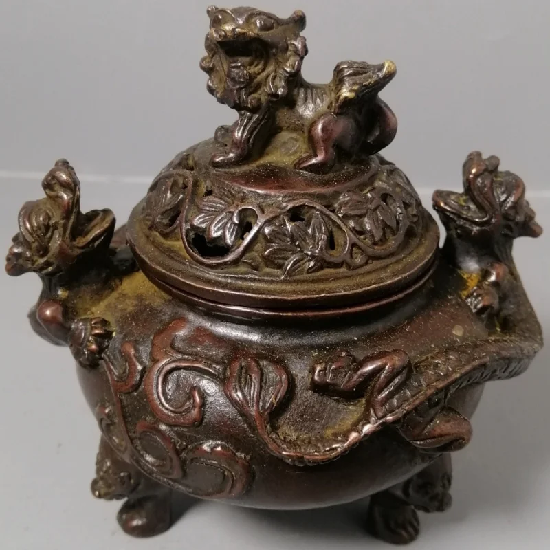 

Old Copper Double Dragon Lion Lid Incense Burner Home Indoor Incense Burner Sandalwood Agarwood Incense Burner Ornament