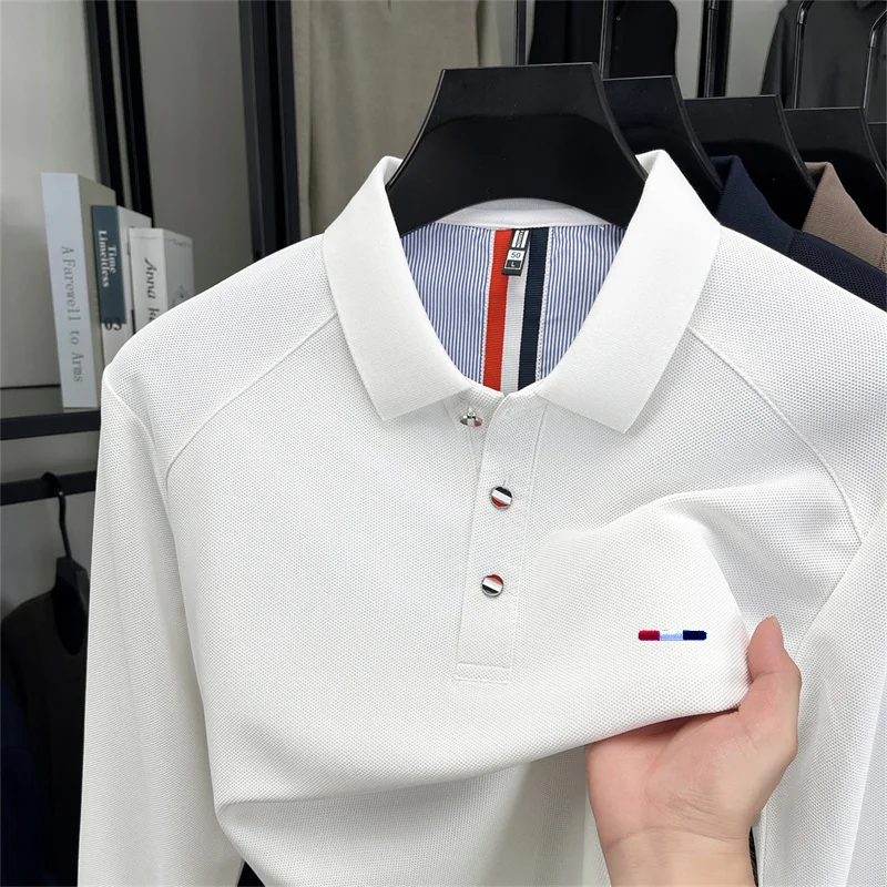 Hochwertiges Herren-Polohemd mit langen Ärmeln, Revers und Knöpfen, exquisites Muster, Stickerei, Herbst, neu, vielseitig, Business-Casual-Herrenbekleidung – Detail 6