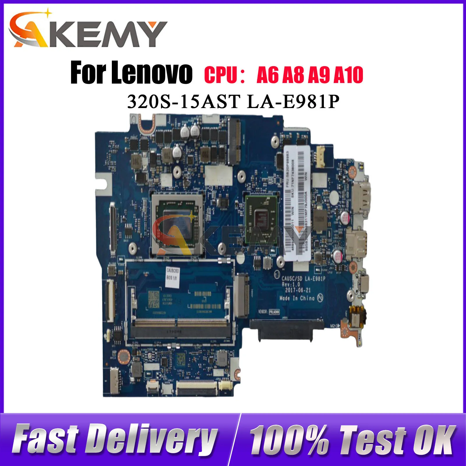 

For Lenovo Ideapad 320S-15AST LA-E981P Laptop Motherboard with A6 A9 CPU UMA 100% Tested OK