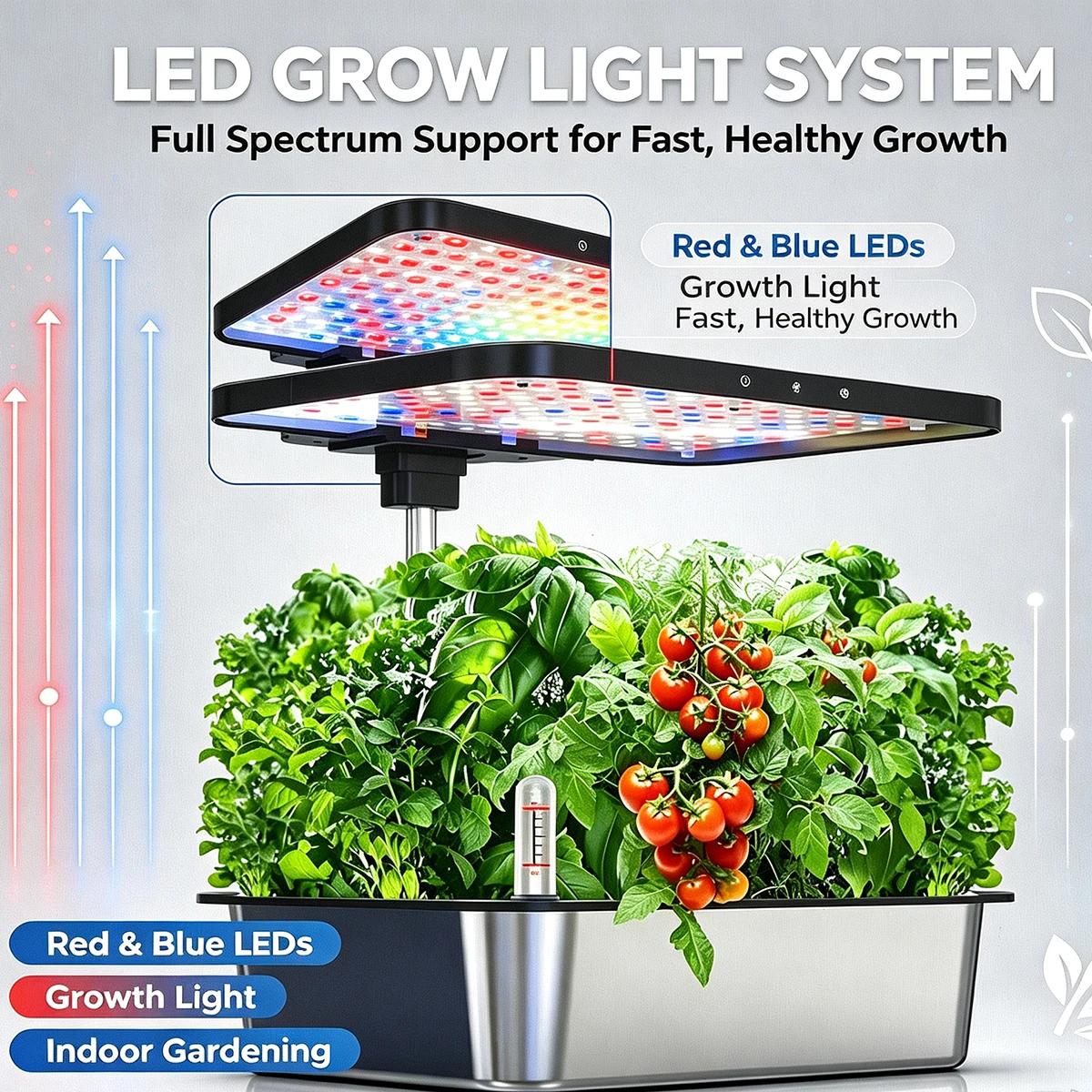 Indoor Herbs Garden Hydroponics Growing System Kit,15 Pods Soilless Planting Gardening Box with LED Grow Lights-Stainless steel