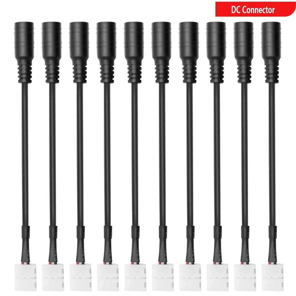 DC 5.5mm X 2.1mm Female Plug to 2 Pin 8mm 10mm Width LED Connectors Solderless Light Strip Clip for 2835 5050 WW CW NW Tape Lamp