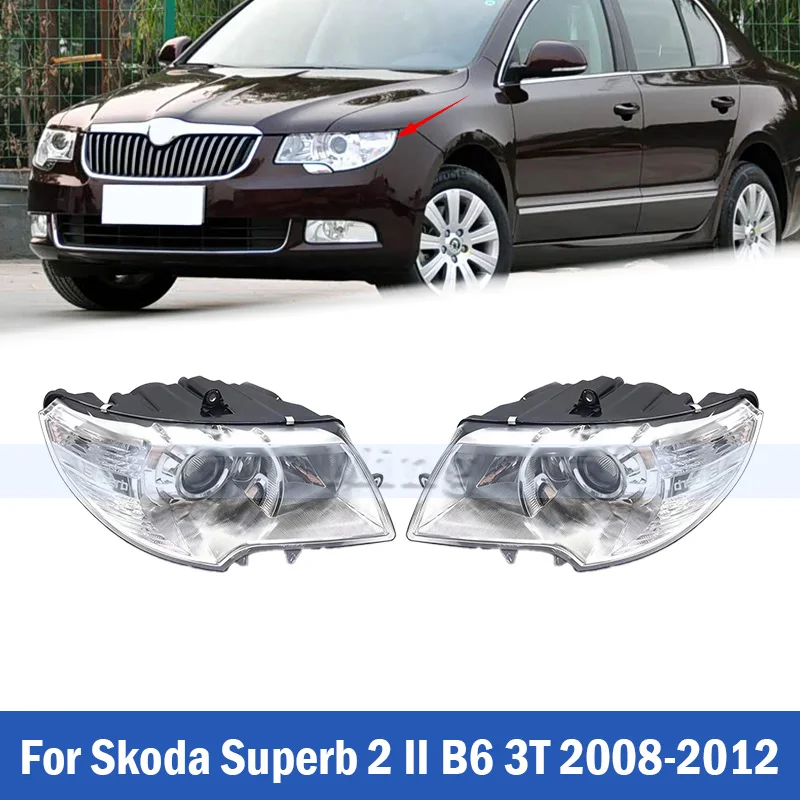 Front Bumper Headlamp Head Light Assembly 9 PIN Halogen For Skoda Superb 2 II B6 3T 2008 2009 2010 2011 2012 Headlight Head Lamp
