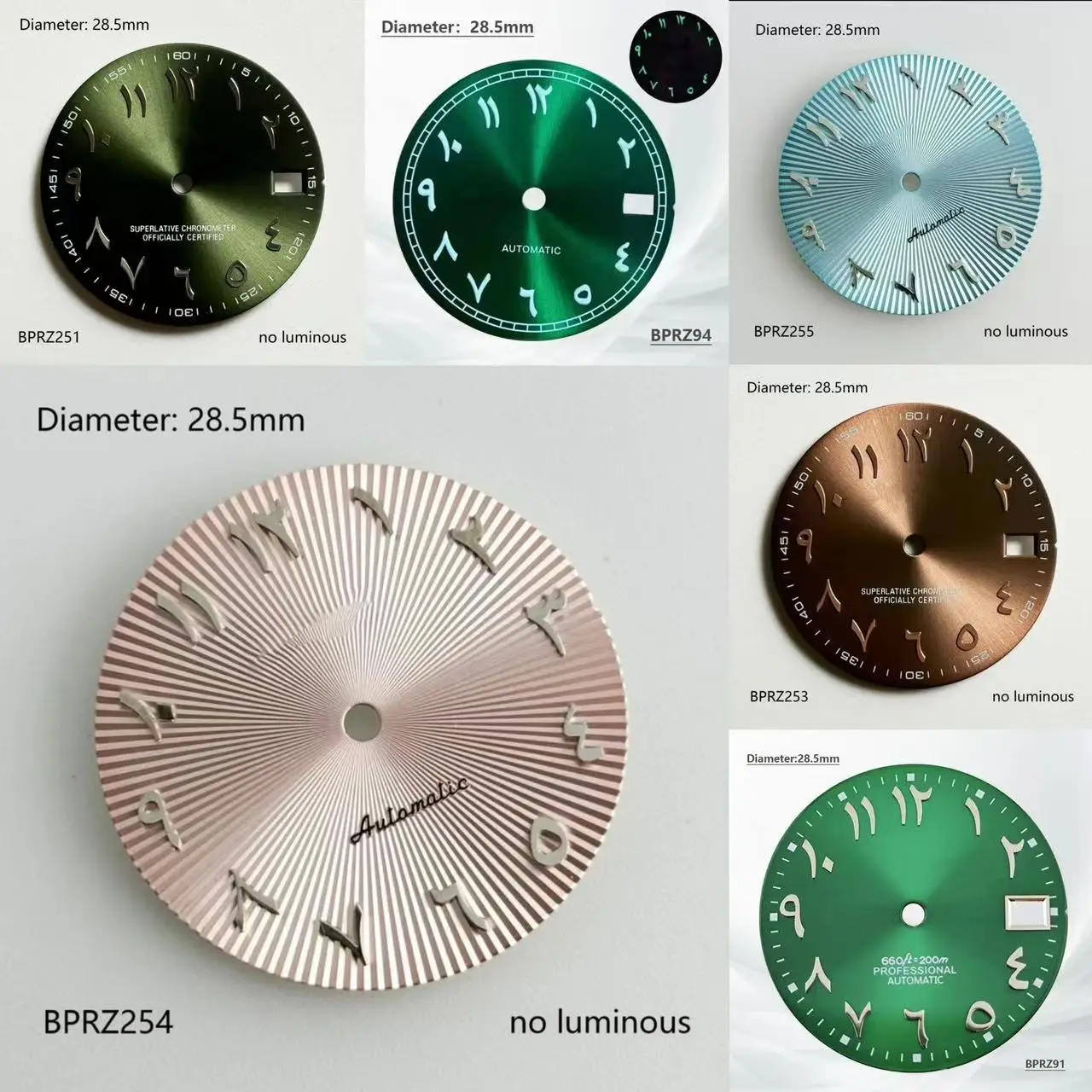 28.5mm NH35 Automatic Mechanical Movement s logo Green Silver Non Luminous Arabic Numeral Hot Selling Dial