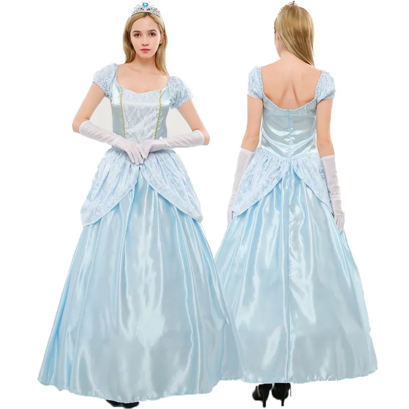 Women Girls Classic Cinderella Princess Dress Adult Sexy Fairy Tale Palace Long Dress Fantasia Party Performance Cosplay Costume