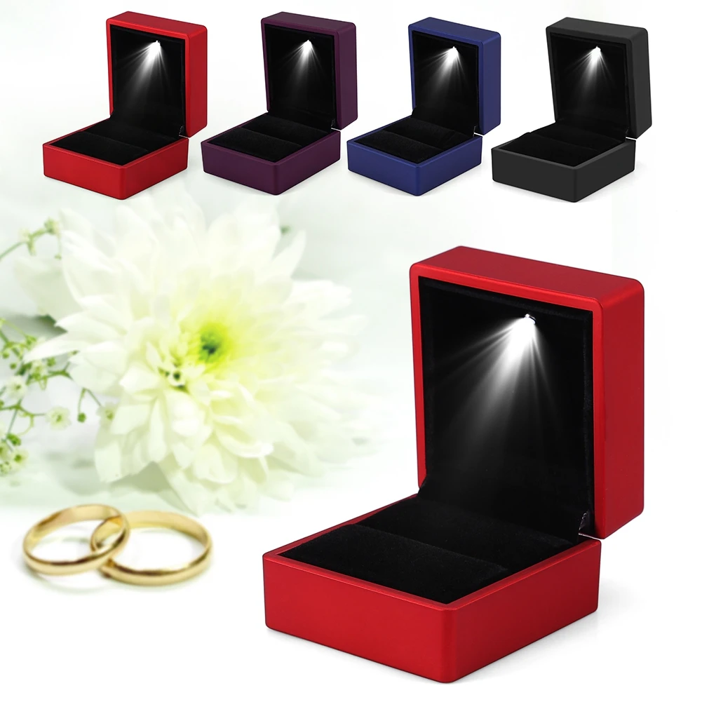 

4 Colors Fashionable LED Lighted Ring Storage Box Jewelry Display Case Gift Ring Box Ring Display Box